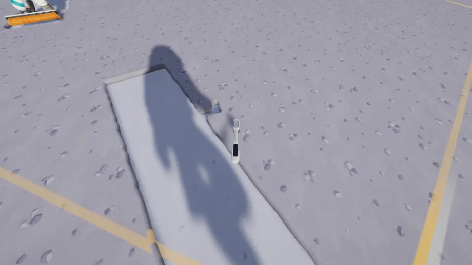 Official Moon Sweepers screenshot looking down at a brushed clean strip beside untouched lunar dust.